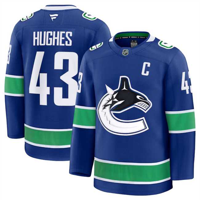 Mens Vancouver Canucks #43 Quinn Hughes Blue 2024-25 Home Stitched Hockey Jersey Dzhi